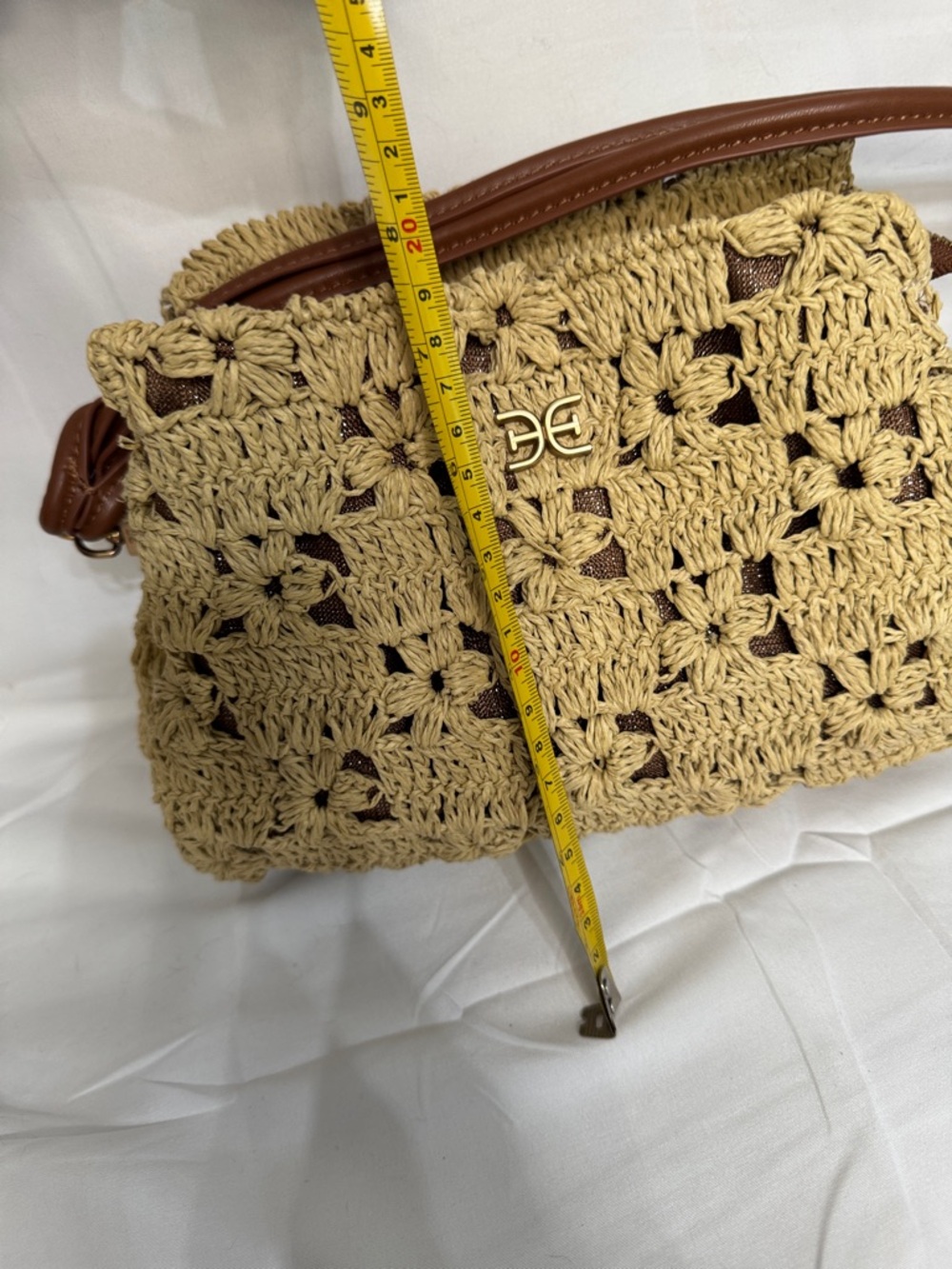 Sam Edelman Beige straw Crossbody with Brown Strap and Gold Logo - Picture 7 of 10